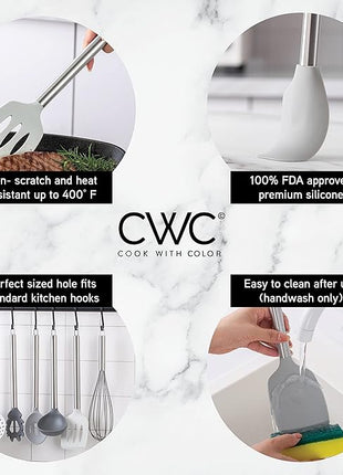 COOK WITH COLOR Silicone Cooking Utensils, Kitchen Utensil Set, Easy to Clean Silicone Kitchen Utensils, Cooking Utensils for Nonstick Cookware, Kitchen Gadgets Set, 10 Pieces, Grey Ombre