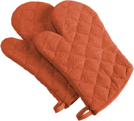 DII Basic Terry Collection 100% Cotton Quilted, Oven Mitt, Spice, 2 Piece