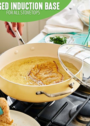 GreenLife Artisan Healthy Ceramic Nonstick, 5QT Saute Pan Jumbo Cooker with Helper Handle and Lid, Stainless Steel Handle, Induction, PFAS-Free, Dishwasher Safe, Oven Safe, Yellow