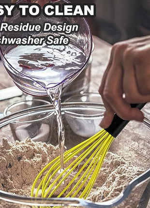 Anaeat Silicone Whisk, Thick Stainless Steel Wire Inner Heat Resistant - Kitchen Whisks for Non-Stick Cookware, Balloon Egg Beater for Whisking, Blending, Beating, Frothing & Stirring (Yellow)
