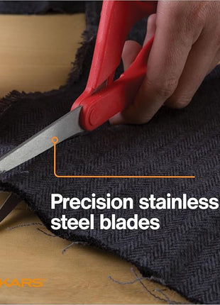 Fiskars Petite Left Handed Scissors, Crafting and Sewing Stainless Steel Scissors for Smaller Hands, Ergonomic Handle, Paper and Fabric Supplies for Office, Arts, and Crafts, Red