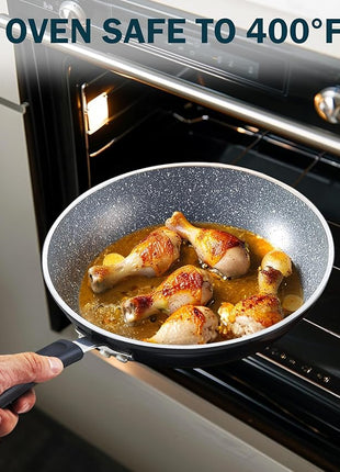 Cook N Home 12 Inch Nonstick Fry Pan, Skillet with Stay Cool Silicone Handle, Heavy Gauge Aluminum, Induction Compatible, Oven Safe, Easy Clean Frying Pan