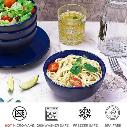 TP 18-Piece Dinnerware Set, Melamine Dishes Set with Bowls and Plates, Service for 6, Non-breakable Lightweight Dining Tableware, Blue and Black