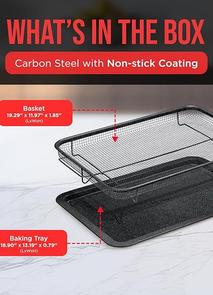 Crisper Tray Gray marble Coating - 2-Piece Set, Non-Stick Basket Design for Healthier Cooking in Regular Ovens - Make Great Crispy Food, Bacon and More, Extra Large Size 19" x 13"