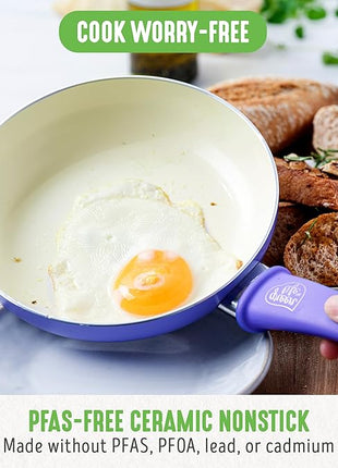 GreenLife 16 Piece Nonstick Cookware Set, Soft Grip Non-Toxic PFAS-Free Ceramic Pots & Pans, Dishwasher & Oven Safe, Frying, Sauce, Utensils, Glass Lids, Stay-Cool Handles, Wobble Free, Periwinkle