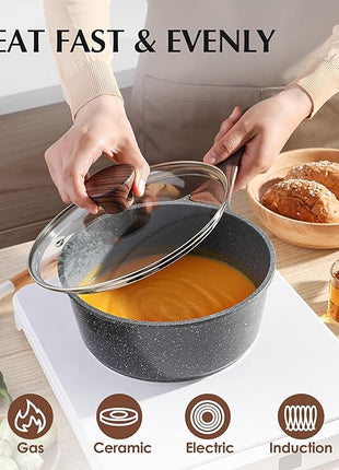 SENSARTE Nonstick Cookware Set 13-Piece, Non Stick Pots and Pans Set with Swiss Granite Coating, Healthy Kitchen Cooking Set, Stay-Cool Handles, PFOA Free