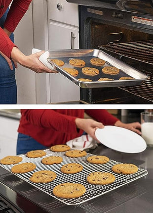 Ultra Cuisine Quarter Sheet Pan with Wire Rack Set - Includes Premium Aluminum Baking Sheet with 100% Stainless Steel Baking Rack, Dishwasher Safe Cookie Cooling Racks with 1/4 Pan Commercial Quality
