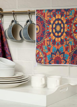 Boyiee Set of 6 Mandala Kitchen Towels Absorbent Boho Dish Towels 24 x 16 Inches Multicolor Hand Dishcloths Mandala Lover Gifts for Farmhouse Kitchen Bathroom Decorations
