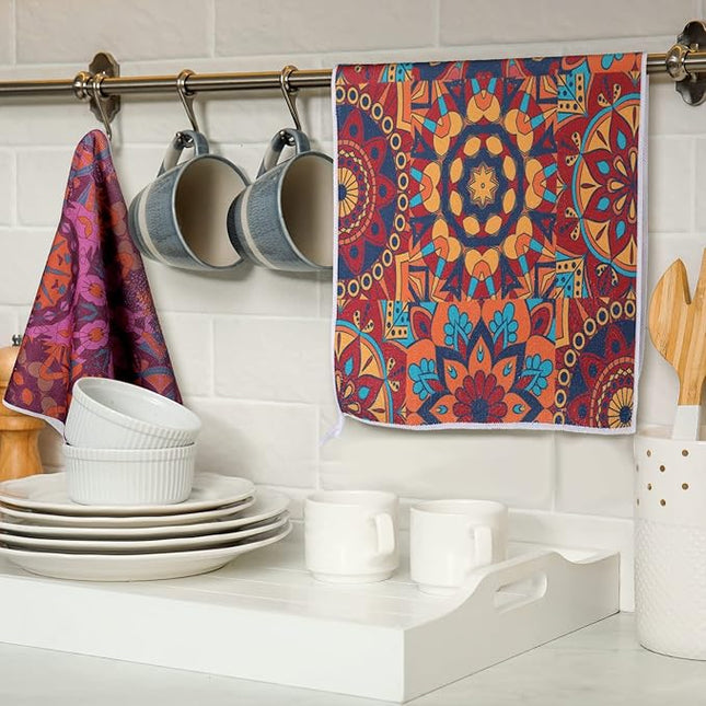 Boyiee Set of 6 Mandala Kitchen Towels Absorbent Boho Dish Towels 24 x 16 Inches Multicolor Hand Dishcloths Mandala Lover Gifts for Farmhouse Kitchen Bathroom Decorations