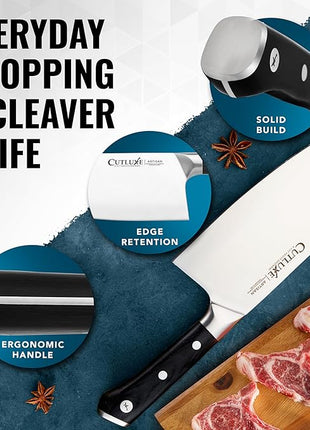 Cutluxe Meat Cleaver Knife - 7" Heavy Cleaver Butcher Knife, Razor Sharp German Steel Blade, Full Tang, Ergonomic Handle Design – Artisan Series