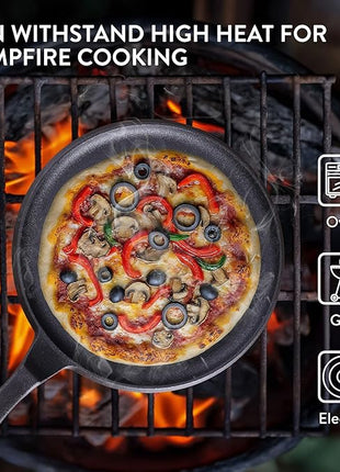 Navaris Cast Iron Griddle Pan - Durable Pancake Pan Also for Pizza, Tortilla, Dosa, Tawa, Roti, etc - Bakestone for Bread & Welsh Cakes - Suitable for Induction Hob, 10" (25.4 cm)