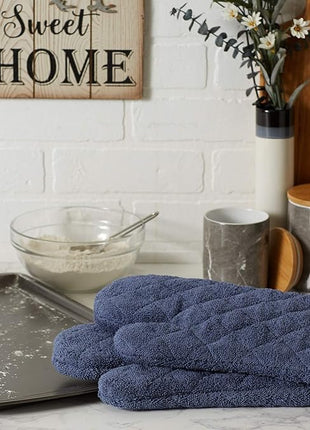 DII Basic Terry Collection 100% Cotton Quilted, Oven Mitt, French Blue, 2 Piece