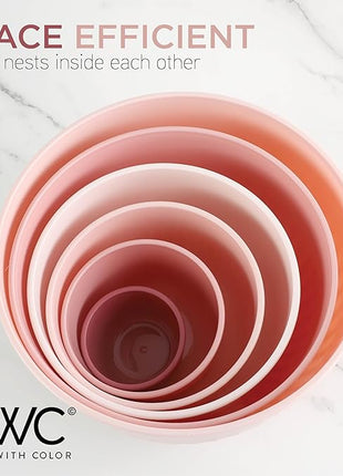 COOK WITH COLOR Prep Bowls with Lids- Wide and Deep Nesting Plastic Small Mixing Bowl Set with Lids, 12 Piece Set - Deep Bowls, Pink