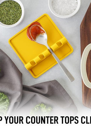 Zulay Kitchen Silicone Utensil Rest with Drip Pad for Multiple Utensils - BPA-Free, Heat-Resistant Spoon Rest & Spoon Holder for Stove Top - Kitchen Utensil Holder for Ladles & Tongs - Yellow