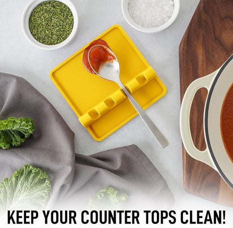 Zulay Kitchen Silicone Utensil Rest with Drip Pad for Multiple Utensils - BPA-Free, Heat-Resistant Spoon Rest & Spoon Holder for Stove Top - Kitchen Utensil Holder for Ladles & Tongs - Yellow