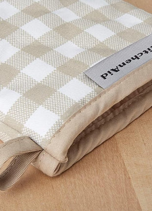 KitchenAid Gingham Mini Oven Mitt 2-Pack Set, Milkshake Tan, 5.5"x8"