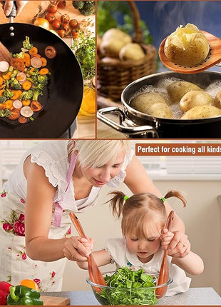 9pc Teak Wooden Utensils - Natural Teak Cooking Utensils with Premium Gift Box - Kitchen Gift Set