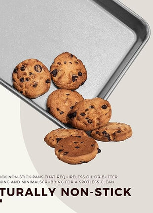 KITESSENSU Baking Pans Sets, Nonstick Bakeware Set 7-Piece with Round/Square Cake Pan, Loaf Pan, Muffin Pan, Cookie Sheet, Roast Pan, Cooling Rack, Carbon Steel Bake Set,Silver