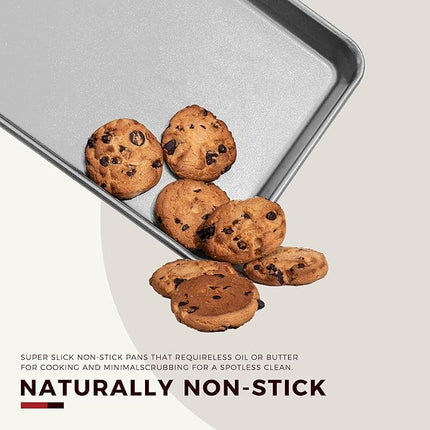 KITESSENSU Baking Pans Sets, Nonstick Bakeware Set 7-Piece with Round/Square Cake Pan, Loaf Pan, Muffin Pan, Cookie Sheet, Roast Pan, Cooling Rack, Carbon Steel Bake Set,Silver