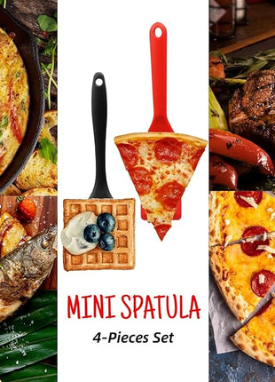 Mini Silicone Brownie Serving Spatula Set Flexible Non Stick Serve Turner Heat Resistant Cooking Spatula for Flip Eggs Crepe Steak Pizza Kitchen Utensil (Red, Black)