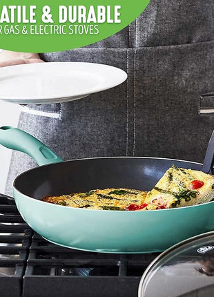 GreenLife Soft Grip Diamond Healthy Ceramic Nonstick 13 Piece Cookware Pots and Pans Set, PFAS-Free, Dishwasher Safe, Turquoise, Diamond Cookware