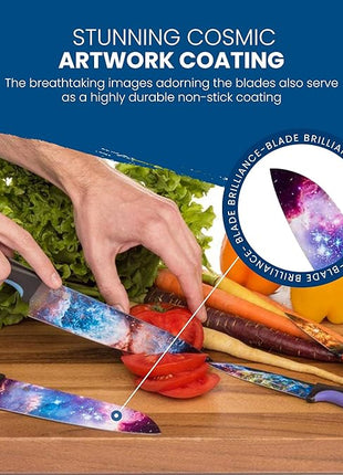 CHEF'S VISION Cosmos Knife Set - 6-Piece Stainless Steel Cutting Knives Set for Kitchen with Vibrant Cosmos Design - Great House Warming Gift for Women or Men - Unique Kitchen Knife Set Gift