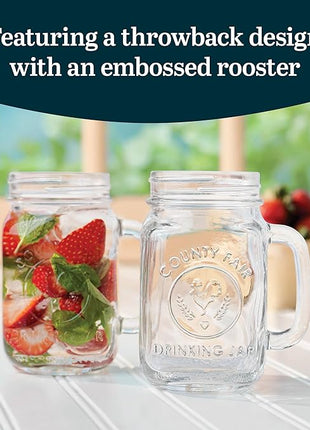 Libbey County Fair Glass Drinking Jars, 16.5-ounce, Set of 12