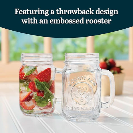 Libbey County Fair Glass Drinking Jars, 16.5-ounce, Set of 12