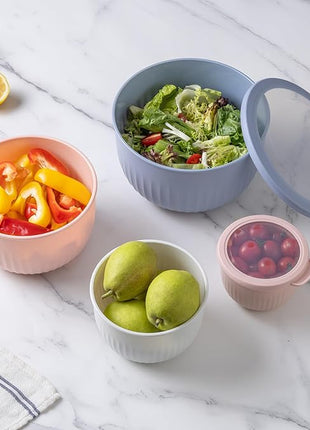 COOK WITH COLOR Prep Bowls with Lids- Wide and Deep Nesting Plastic Small Mixing Bowl Set with Lids, 12 Piece Set - Deep Bowls, Blue/Pink