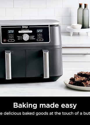 Ninja DZ401 Foodi 10 Quart 6-in-1 DualZone XL 2-Basket Air Fryer with 2 Independent Frying Baskets, Match Cook & Smart Finish to Roast, Broil, Dehydrate for Quick, Easy Family-Sized Meals, Grey