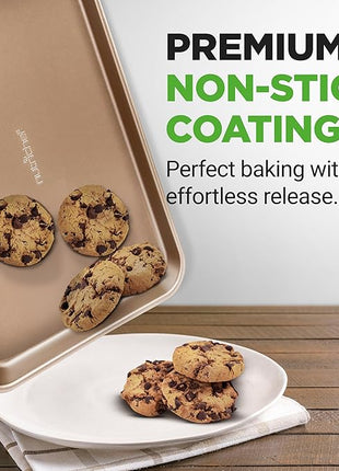 NutriChef 2 Piece Cookie Sheets for Baking, Nonstick Carbon Steel Baking Sheets - Durable, Thick, and Wrap Resistance, Easy to clean, Dishwasher & Oven Safe up to 450F