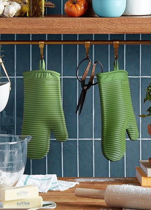 KITCHENAID Ribbed Soft Silicone Oven Mitt 2-Pack Set, 7.5"x13", Matcha