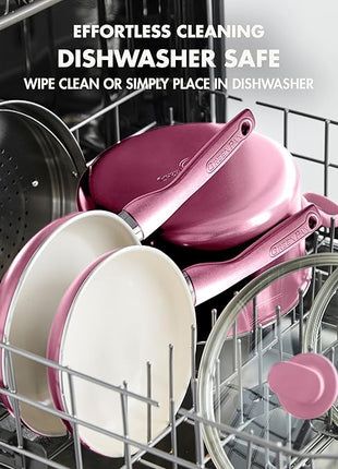 GreenPan Rio Healthy Ceramic Nonstick 8" Frying Pan Skillet and Silicone Spatula Set, Soft Grip Handle, Breaktfast Meal Set, PFAS-Free, Dishwasher Safe, Oven Safe, Pink