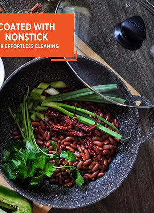 IMUSA 3.5qt Fuzion Cast Aluminum Bronze Speckled Nonstick Caldero with Glass Lid, Black - 24cm