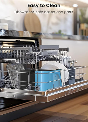 Nuwave Brio Plus Air Fryer 8 Qt, New & Improved, PFAS-FREE, 7 Digital One-Touch Cook Functions that AIR FRY, BAKE, ROAST, DEHYDRATE, TOAST, REHEAT, PREHEAT, 150 Presets, 50°F~400°F (Cozy Blue)