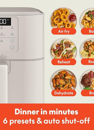 bella 6 Qt Slim Air Fryer, Fits-anywhere™ Kitchenware, EverGood™ Ceramic Nonstick Coating, Adjustable Temperature, 6 Preset Cooking Options, 60 Min Auto Shutoff w Audible Tone, 5lb Capacity, Oatmilk