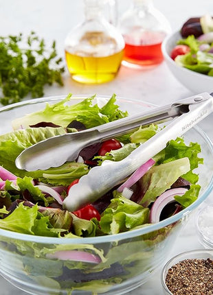 KitchenAid Set of 2 Stainless Steel Tongs with Scalloped Edges Easy Lock Dishwasher Safe Durable and Versatile Silver 7 Inch