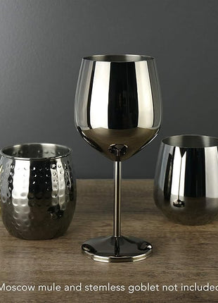 PG Set of 4 Stainless Steel Wine Glasses - 18.5oz Black Unbreakable Stem Metal Wine Goblets