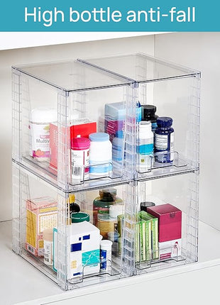 Vtopmart 4 Pack Clear Stackable Storage Drawers,9.7" High Plastic Organizers Bins for Skincare, Bathroom Supplies,Ideal for Cabinet,Undersink,Vanity,Kitchen,Pantry Organization