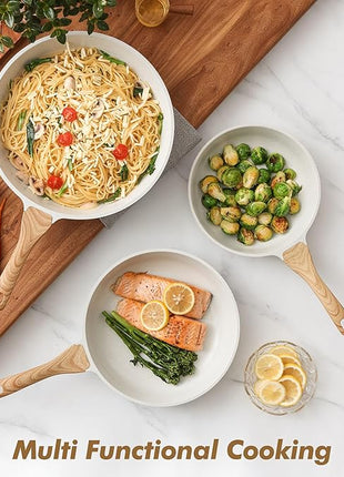 SENSARTE Nonstick Frying Pan Skillets, White Ceramic Coating Omelette Pans, Healthy Cookware Chef's Pan, Free of PTFE & PFAS (9.5+11+12.5 Inch)