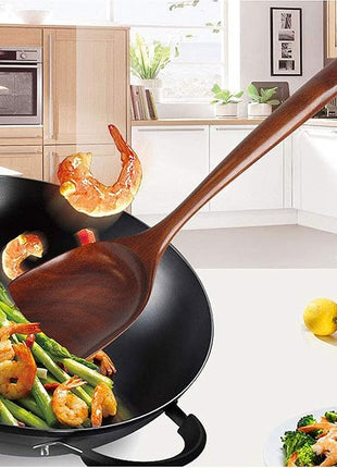 FJNATINH Wooden Wok Spatula Ladle Tool Set, 14-inch Long Handle Teak Wok Spatula