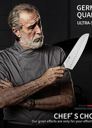 MAD SHARK Kitchen Knife, Professional 8-inch Santoku Knife, Made of German High Carbon Stainless Steel, Non-stick Ultra Sharp Kitchen Knife with Ergonomic Handle, Gift Box