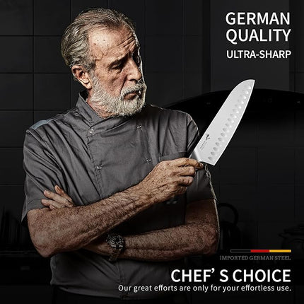 MAD SHARK Kitchen Knife, Professional 8-inch Santoku Knife, Made of German High Carbon Stainless Steel, Non-stick Ultra Sharp Kitchen Knife with Ergonomic Handle, Gift Box