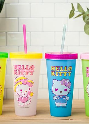 Silver Buffalo Sanrio Hello Kitty Summertime Gardening Color Changing Plastic Tumblers Includes Lid and Straw, 24 Ounces (Pack of 48)
