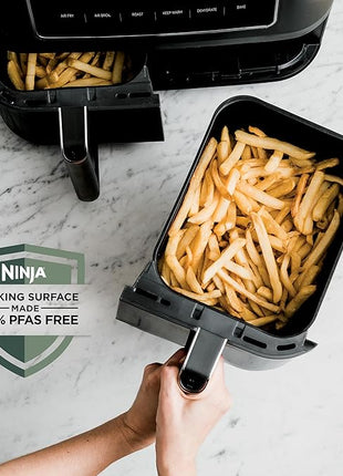 Ninja | Air Fryer | Finish Cooking Multiple Foods at the Same Time | 6-in-1 (Air Fry, Broil, Roast, Keep Warm, Dehydrate, Bake) | Fit up to 8lb Chicken Wings in the two 5 QT Baskets | DZ302