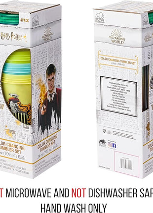 Silver Buffalo Harry Potter House Crests 4 pack Color Change Plastic Tumbler, 24 Ounces