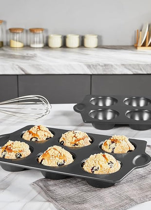 HONGBAKE Nonstick Jumbo Muffin Pan, 2 Pack Large Cupcake Tin for Baking, Cup Cake Tray, 3.5dia, 6 Cup, Premium, Extra Thick, Dishwasher Safe
