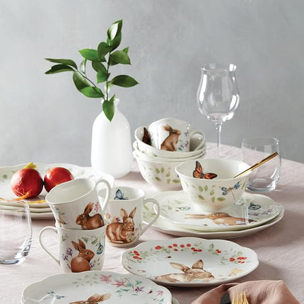 Lenox Dinnerware Set, Butterfly Meadow Bunny 16-Piece Set, Service For 4, Dishwasher Safe, Microwave Safe, Made Of Porcelain, Bowls And Mugs, Plates And Bowls, Easter Dish (Assorted, 16 Pieces)