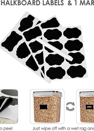 Vtopmart Airtight Food Storage Containers Set with Lids, 15pcs BPA Free Plastic Dry Food Canisters for Kitchen Pantry Organization and Storage, Dishwasher safe,Include 24 Labels, Black