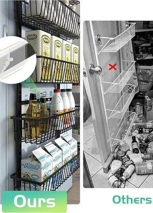 12 Inch Wide Narrow Over The Door Pantry Organizer, Pantry Organization and Storage, Black Metal Hanging Deep Basket Wall Spice Rack Seasoning Shelves, Home & Kitchen Essentials, Apartment